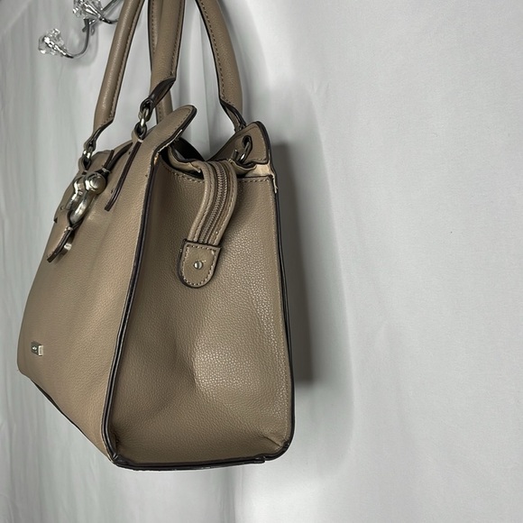 Chaps Tan Taupe Satchel Handbag | FREE Pearl Charm - Picture 4 of 9